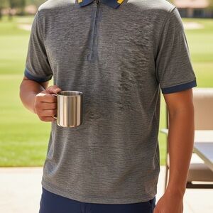 G/FORE Heather Gray Polo with Blue and Yellow Trim